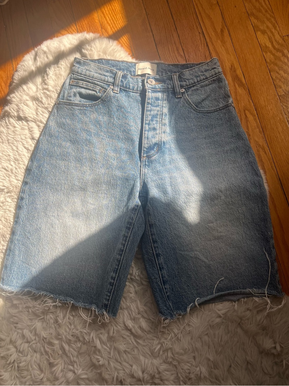 Abrand light wash claudia cut off high rise jean shorts / jorts